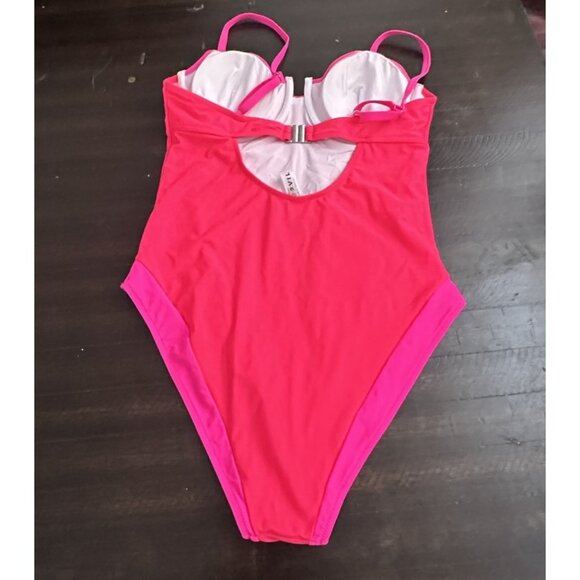 Popvil Women's Color Block V-wire Pink One Piece Swimsuit Pink Medium - Picture 4 of 5